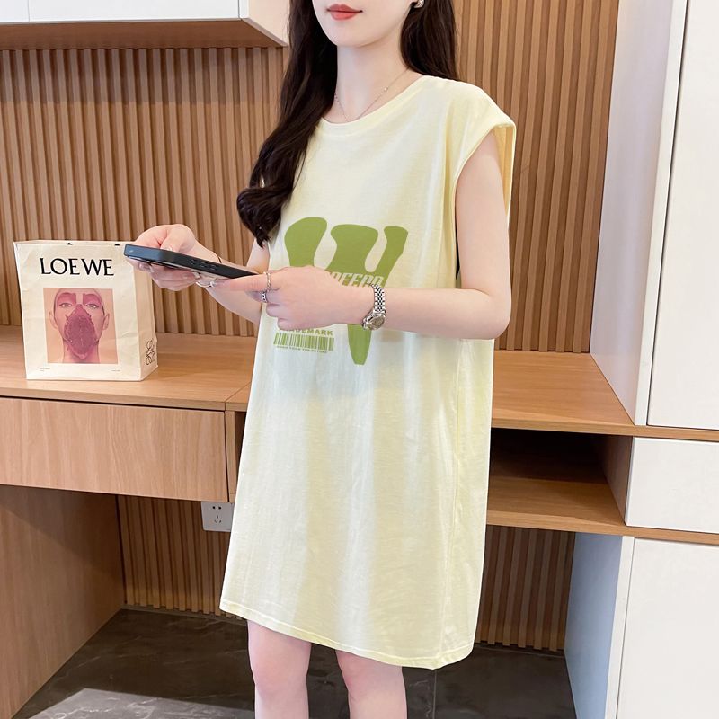 實拍質量/純棉/後包領/中長款寬鬆無袖T恤背心女夏季新款