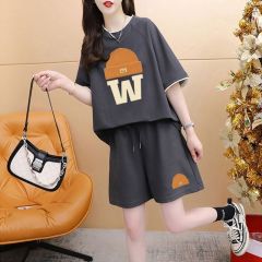 Lifestyle sportswear set summer new fashion loose matchable hides fat slimming short-sleeve shorts two-piece set