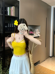 Real shot of colored cross bra suspender vest pure hot girl two-piece set