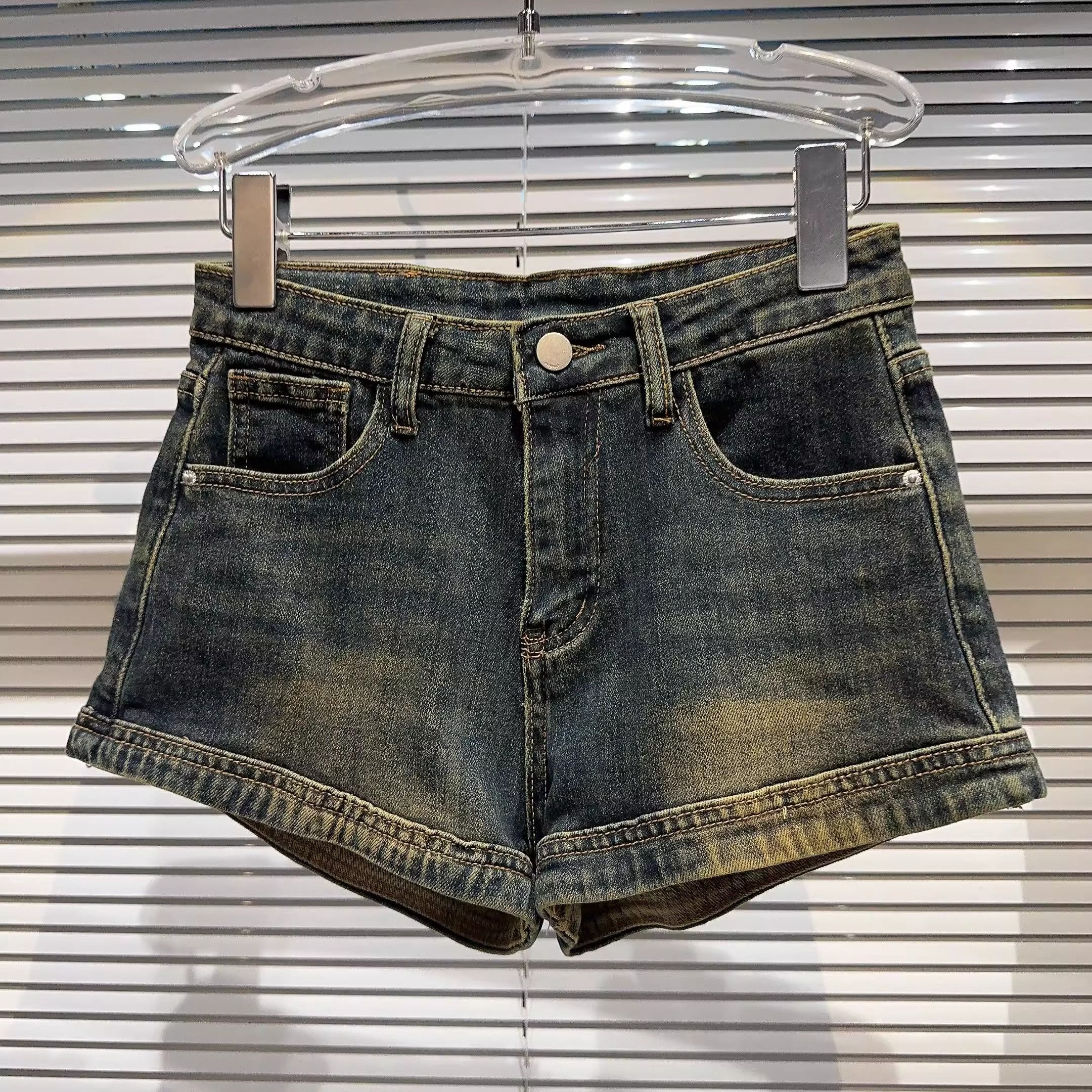復古美式牛仔短褲女2025夏季新款高腰彈力小個子辣妹顯瘦熱褲褲子