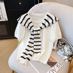 實拍2025早春新款MAX ORIGINAL糖果色百搭短袖針織衫配披肩