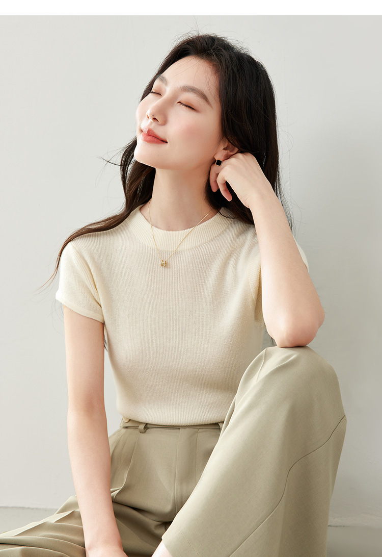 百搭針織短袖t恤女2025年夏季新款彈力顯瘦內搭打底上衣女