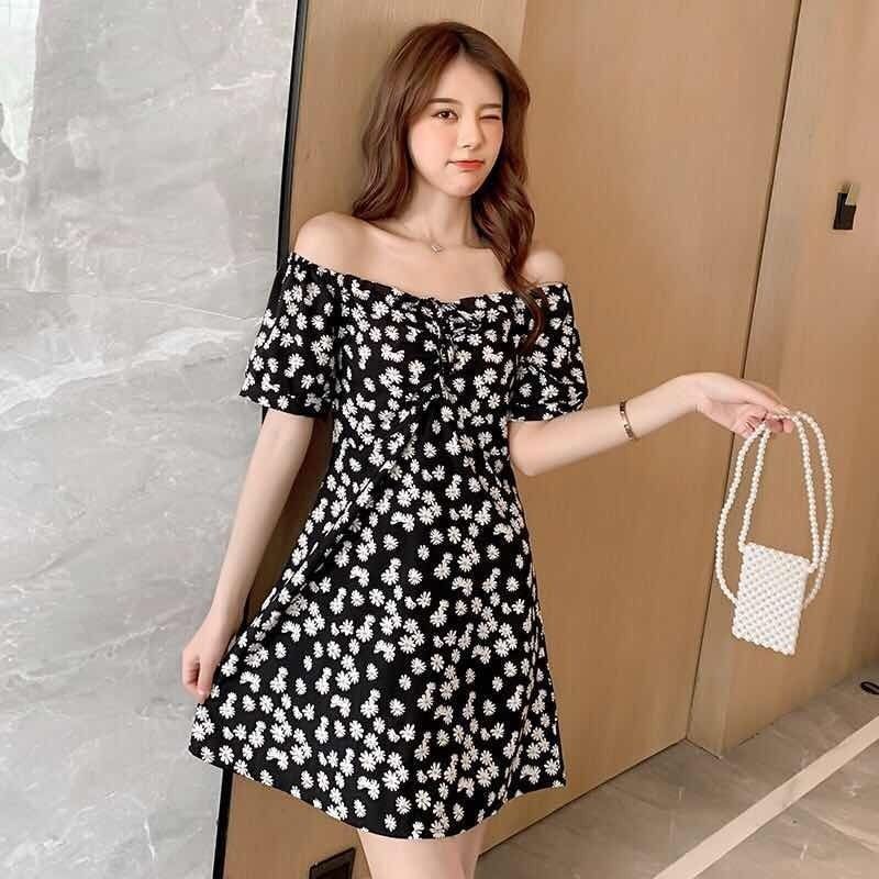 Small daisy skirt slim and slim one-shoulder floral dress 2025 summer new internet celebrity dress