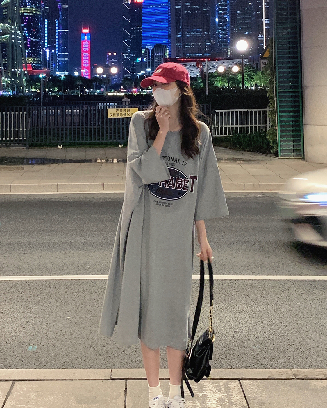 Real-life pure cotton short-sleeved dress loose and casual belly-covering temperament to make maternity wear T-shirt