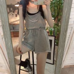 背帶連體褲女顯瘦闊腿短褲夏季熱褲辣妹灰色氣質休閒連衣褲