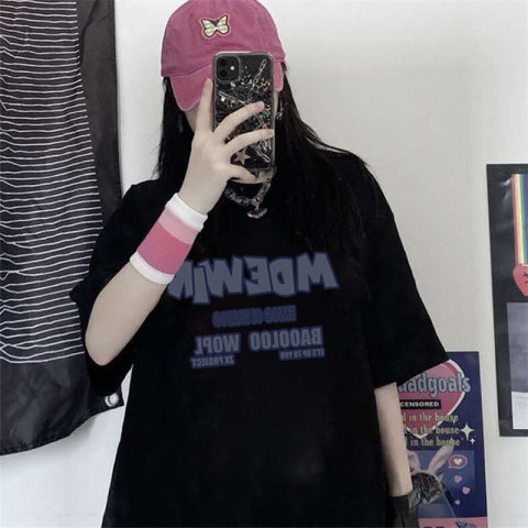 Korean foreign trade Korean new casual printed T-shirt for women in summer round neck loose fashionable versatile short-sleeved top