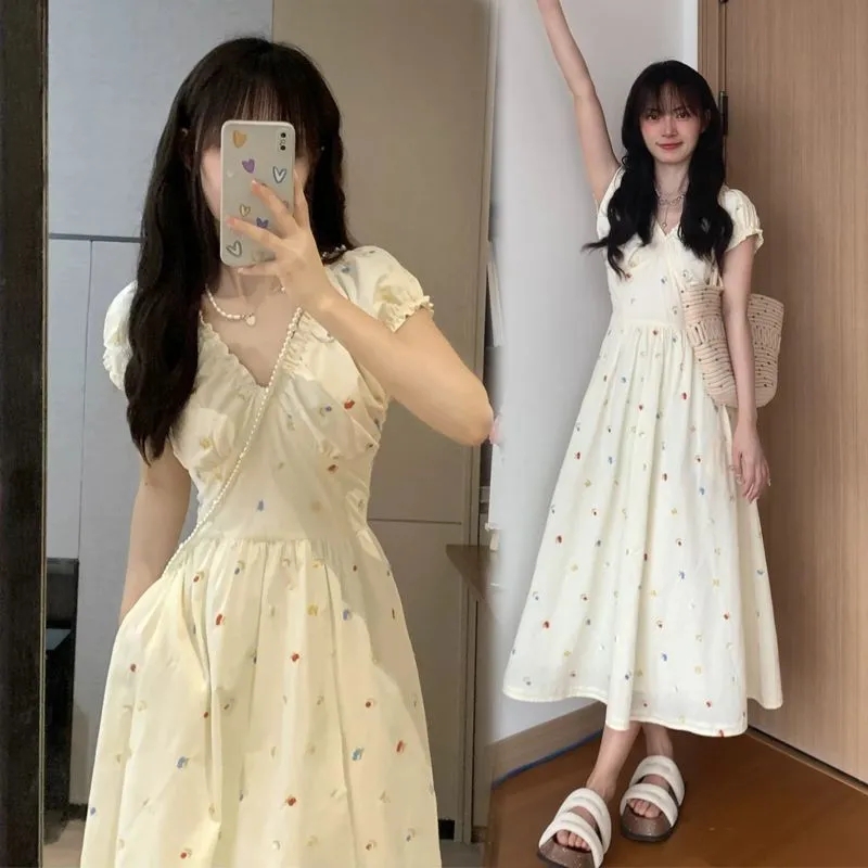 French design sweet floral slim summer milk new temperament waist-hugging ballet dress skirt