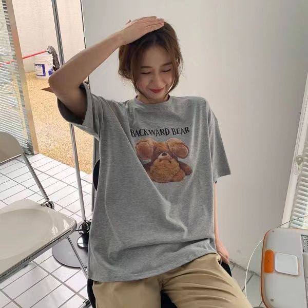 甜美韓版印花純棉短袖T恤女2025夏季寬鬆顯瘦百搭休閒正肩上衣ins