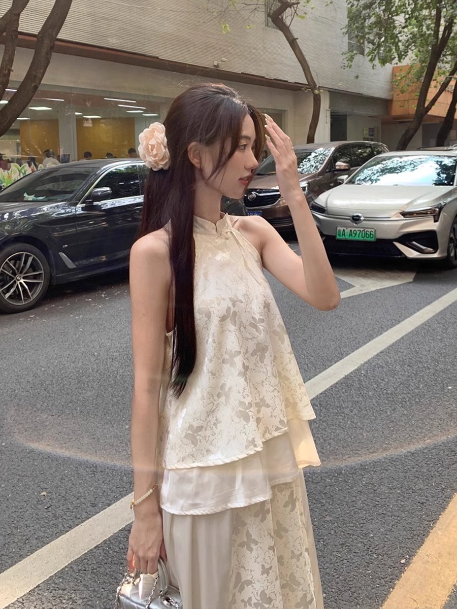 New Chinese style cheongsam cold and Zen outfit a complete set of halter neck top skirt suit for women in summer