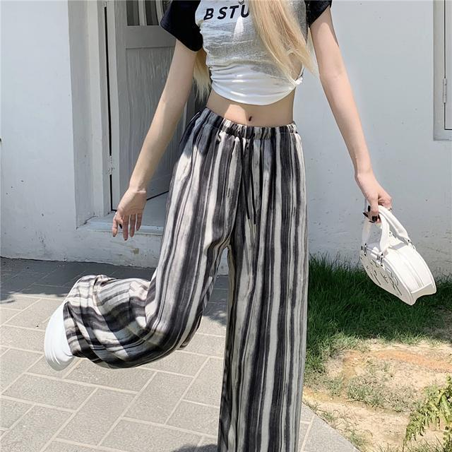 Korean foreign trade Korean style striped wide-leg pants for women in spring and summer ink painting style ins slim high waist droop vertical stripes