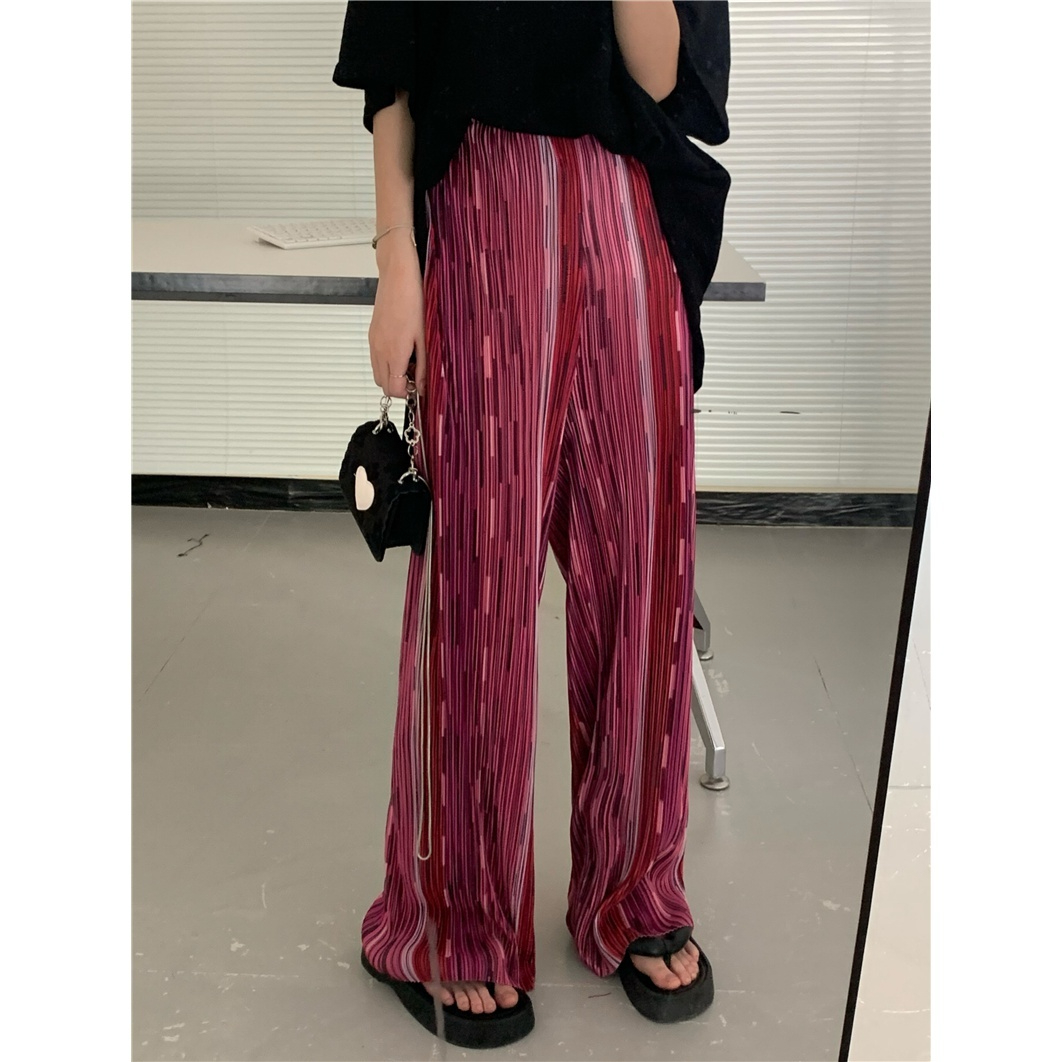 Foreign trade large size women's tie-dyeed pleated wide-leg pants for women's pleated style new straight-leg pants high waist draping and casual