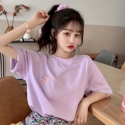 Korean foreign trade Korean summer printed top Internet celebrity ins national trend loose design niche short-sleeved T-shirt for women