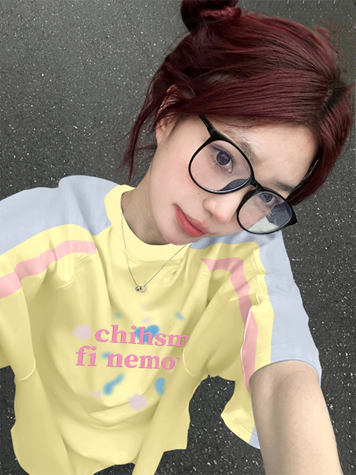 High-quality pure cotton 220g 19 pieces of wool + feel printed loose large version of raglan contrasting color short-sleeved T-shirt for women