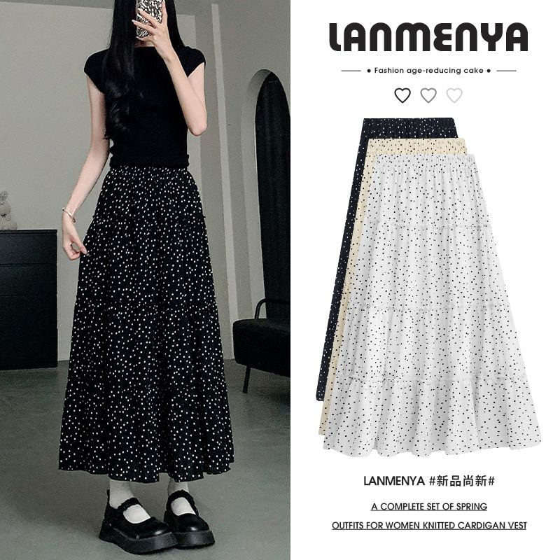 Foreign trade original summer Korean version polka dot cake skirt for women new versatile A-line slim temperament high-waisted long skirt