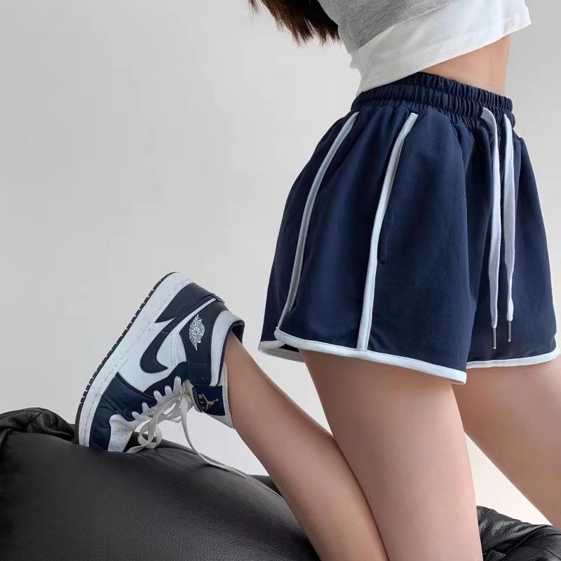 側邊條紋 夏季新款寬鬆休閒顯瘦闊腿短褲女
