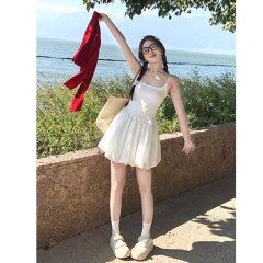 Morning collar original fabric French Hepburn style ballet suspender dress new high-end white flower bud skirt