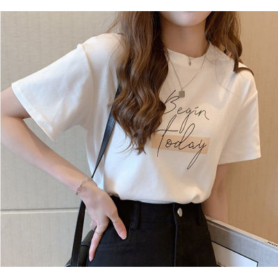Korean foreign trade Korean new casual printed T-shirt for women in summer round neck loose fashionable versatile short-sleeved top