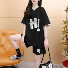 2025 Summer New Casual Sportswear Set for Plus-Size Women: Stylish, Loose-Fit, and Versatile Two-Piece Set with Short Sleeves and Shorts