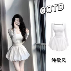 2025 spring and autumn pure waist-hugging and slim temperament hot girl short skirt for women knitted inner sexy puffy dress