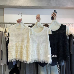 韓系春夏薄款流蘇背心無袖針織馬甲女早春新款設計感時尚體恤上衣