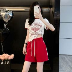 Cotton-imitation short-sleeved shorts set women's summer 2025 new stylish trendy slimming two-piece set