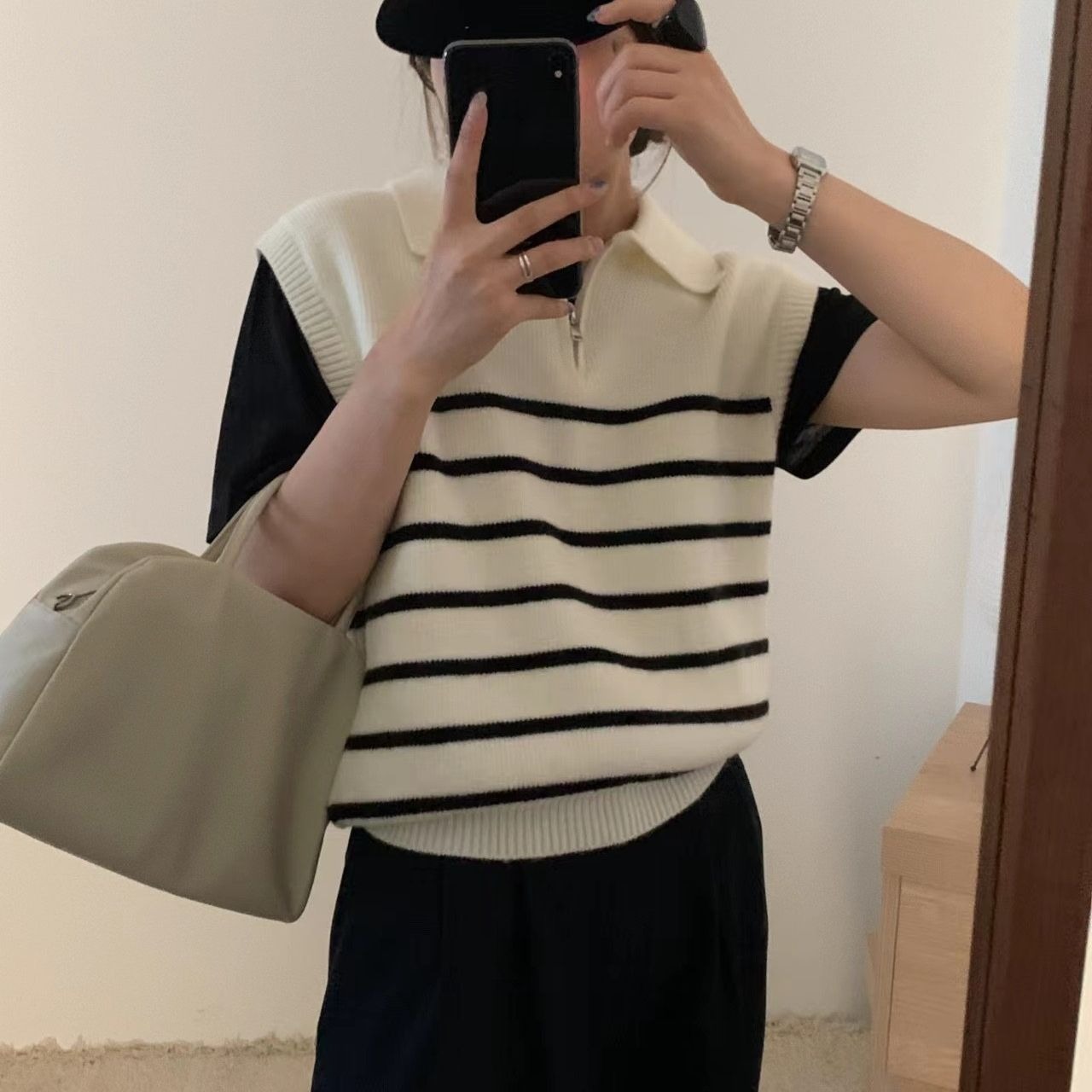 Polo collar sleeveless shirt for women, light luxury high-end knitted vest vest for women 2025 new summer thin style wear