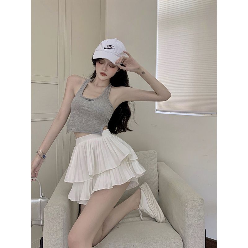 新款甜美蓬蓬裙半身裙子小個子百褶蛋糕短裙半裙女白色裙夏季復古