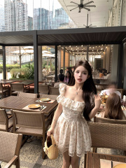 實拍~法式碎花連衣裙女2025春季新款吊帶裙清純掐腰裙a字裙