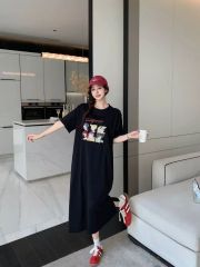 仿棉牛奶絲# 夏裝新款公主圖T恤裙子懶人裙中長款顯瘦裙子