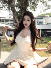 實拍~  電影大女主 純欲收腰顯瘦掛脖連衣裙女減齡裙子