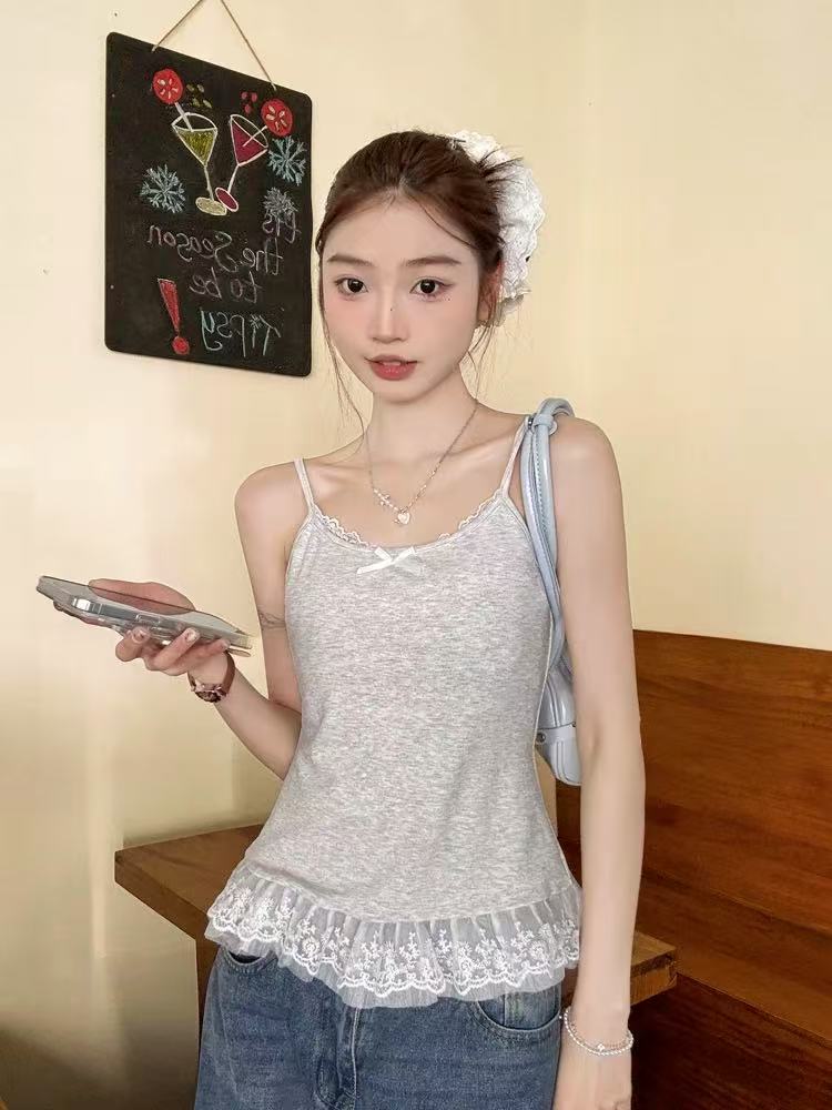 純欲風甜美蕾絲吊帶背心女夏2025新款掐腰設計感修身顯瘦百搭上衣