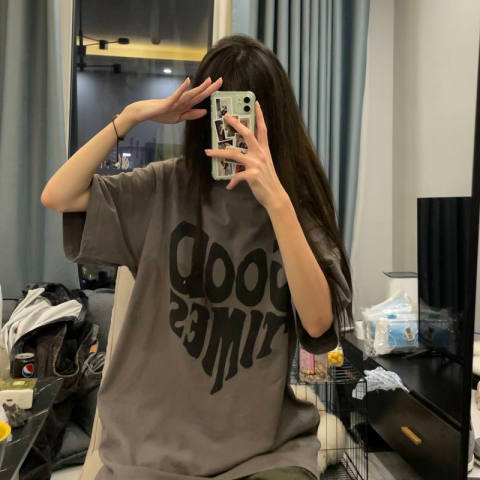 Japanese vintage love short-sleeved T-shirt for women in summer loose ins trendy Harajuku style American half-sleeved Korean style chic top