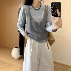 South Korea Dongdaemun 2025 summer new solid color versatile knitted suspender vest for women wearing outside and inside base top