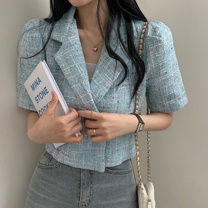~原版韓國chic 復古氣質翻領兩粒扣寬鬆短款呢外套