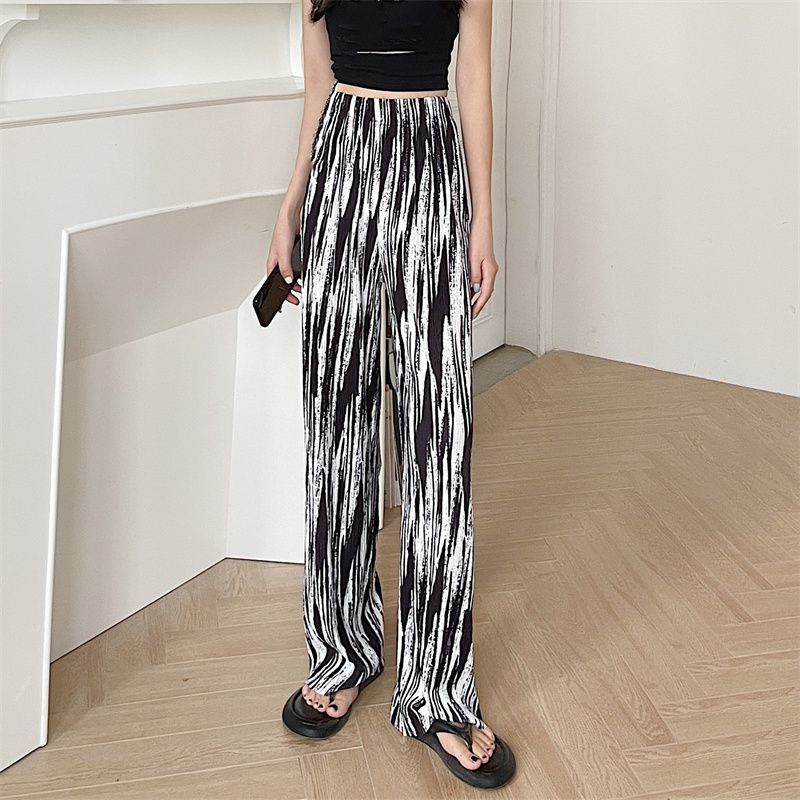 Korean foreign trade large size women's pleated floral wide-leg pants for women's pleated style new retro fashionable floor pants