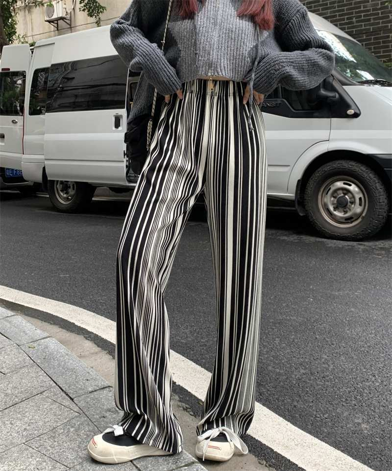 Foreign trade large-size women's fashion trend new rolled-dye casual pants for women zebra pattern wide-leg pants loose and versatile floor pants