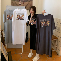 夏季新款歐美風個性印花大碼連衣裙寬鬆休閒圓領薄款外穿懶人長裙