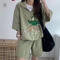 韓版運動服套裝女夏季2025新款短袖短褲校園風可愛少女跑步兩件