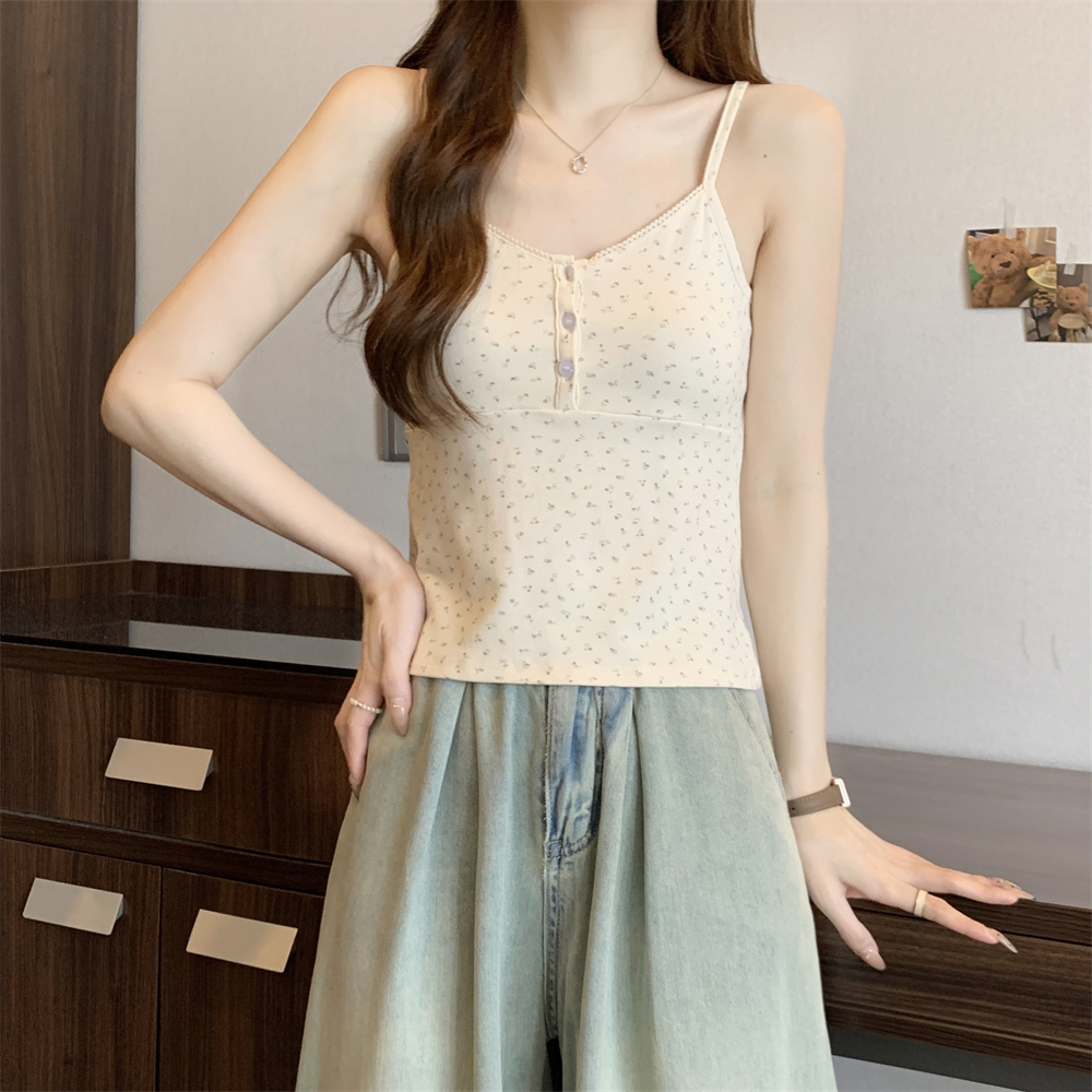 Real photo 40 pure cotton 210g 92 cotton/8 spandex vest suspender women's floral