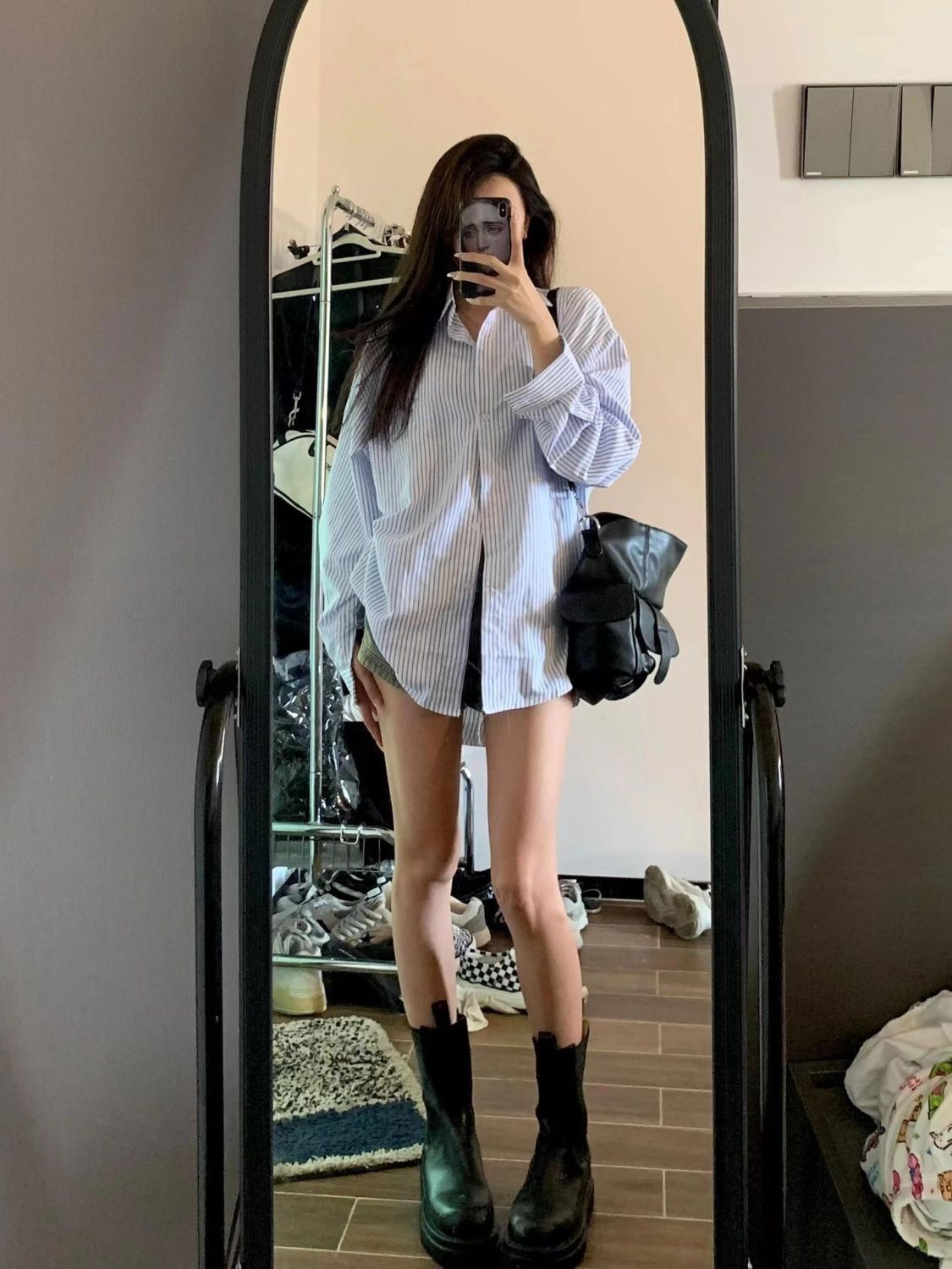 休閒慵懶減齡條紋襯衫女春秋寬鬆韓版溫柔設計感百搭上衣開衫