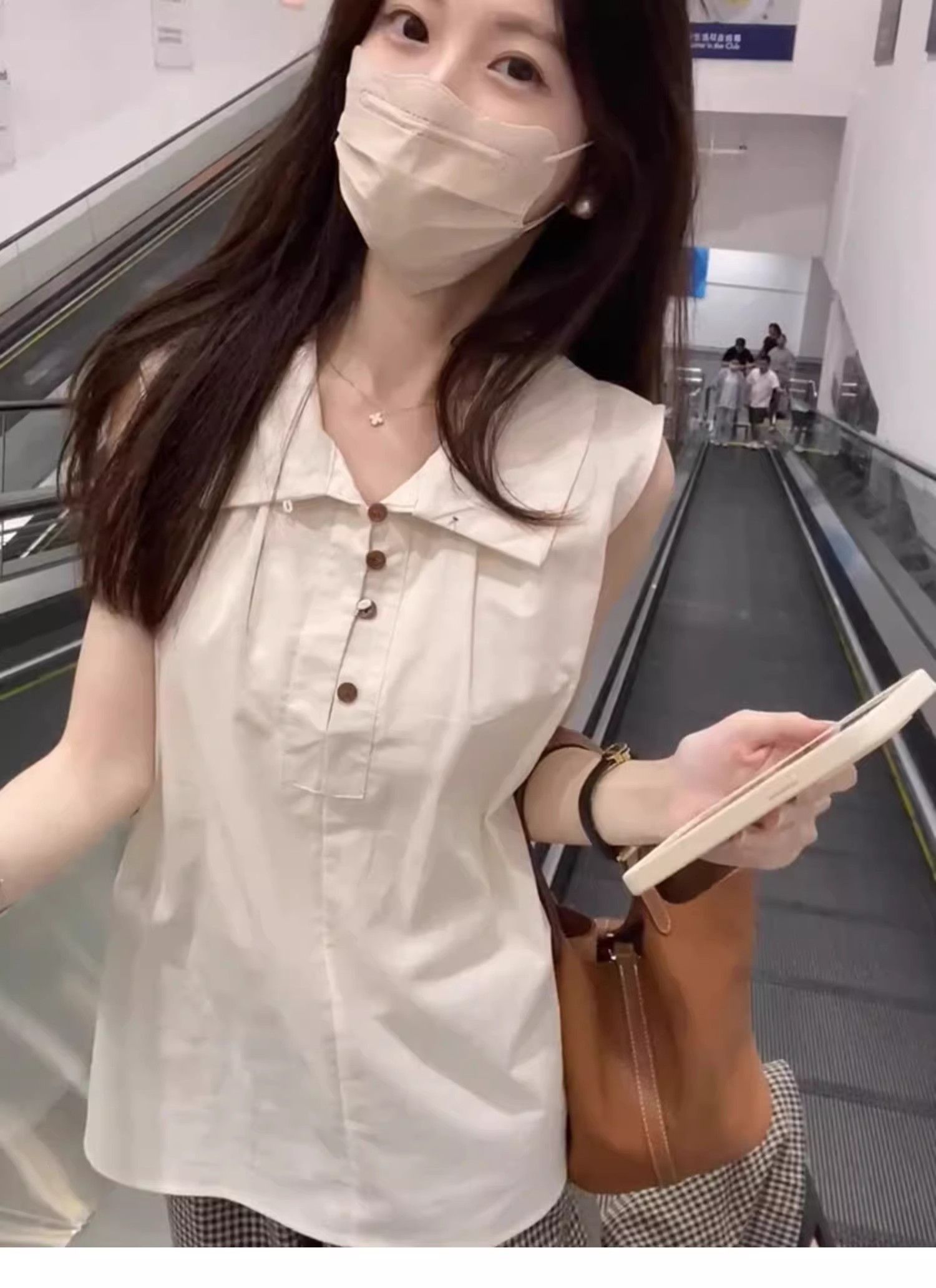 韓系復古polo領無袖背心襯衫女夏天洋氣別致小衫寬鬆顯瘦氣質上衣