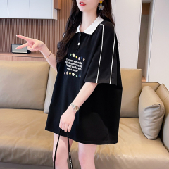 | Real photos | Pearl mesh | Back bag collar | Mid-length POLO shirt short-sleeved embroidered T-shirt