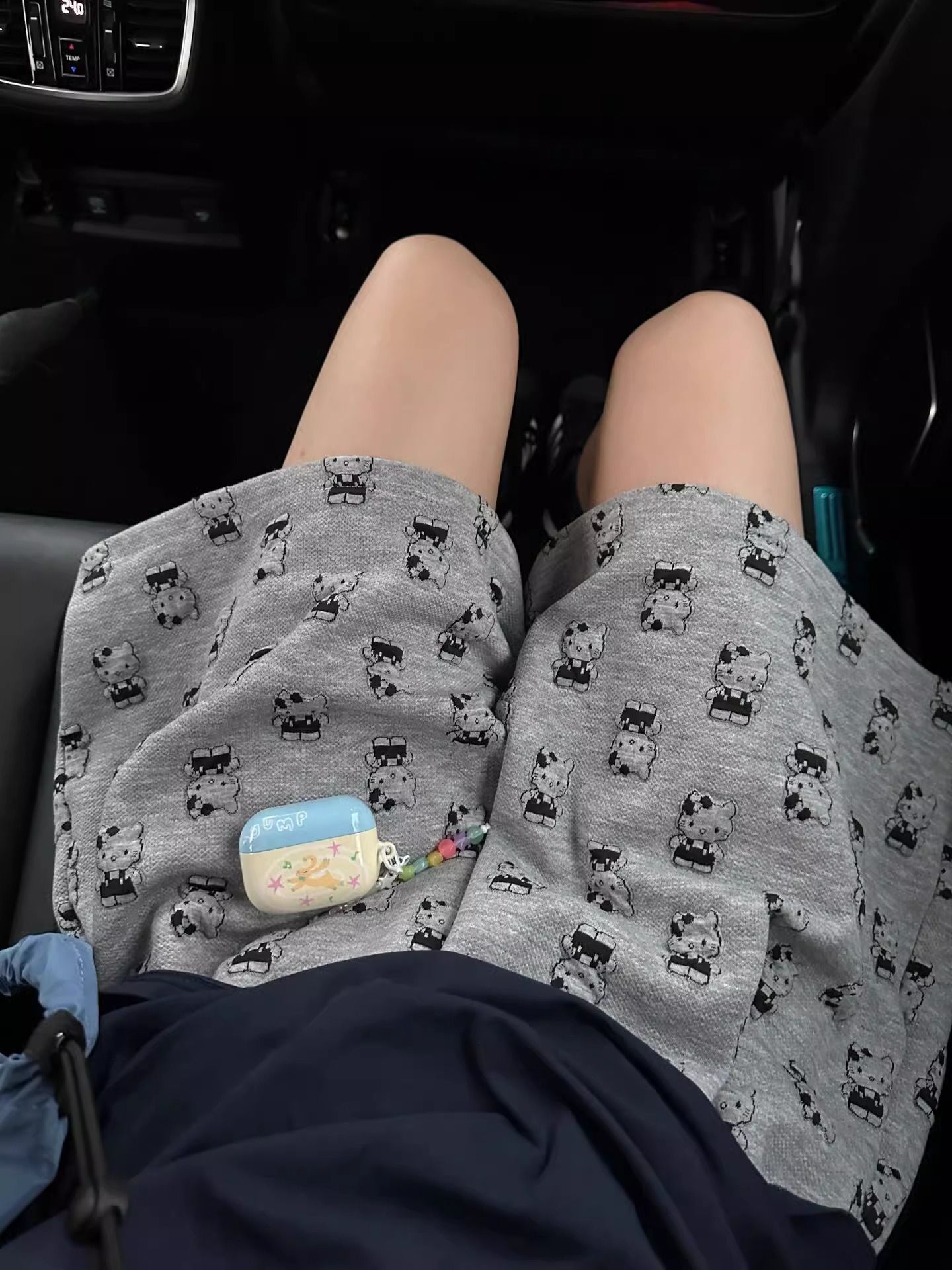 #卡通貓咪凹凸立體印花運動短褲女夏季設計感寬鬆休閒闊腿褲