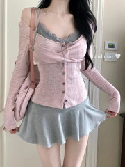 White Water Girl One Day Senior Sister Gray A-line Skirt Women's Spring and Summer New Temperament Anti-Exposure Waist Short Skirt