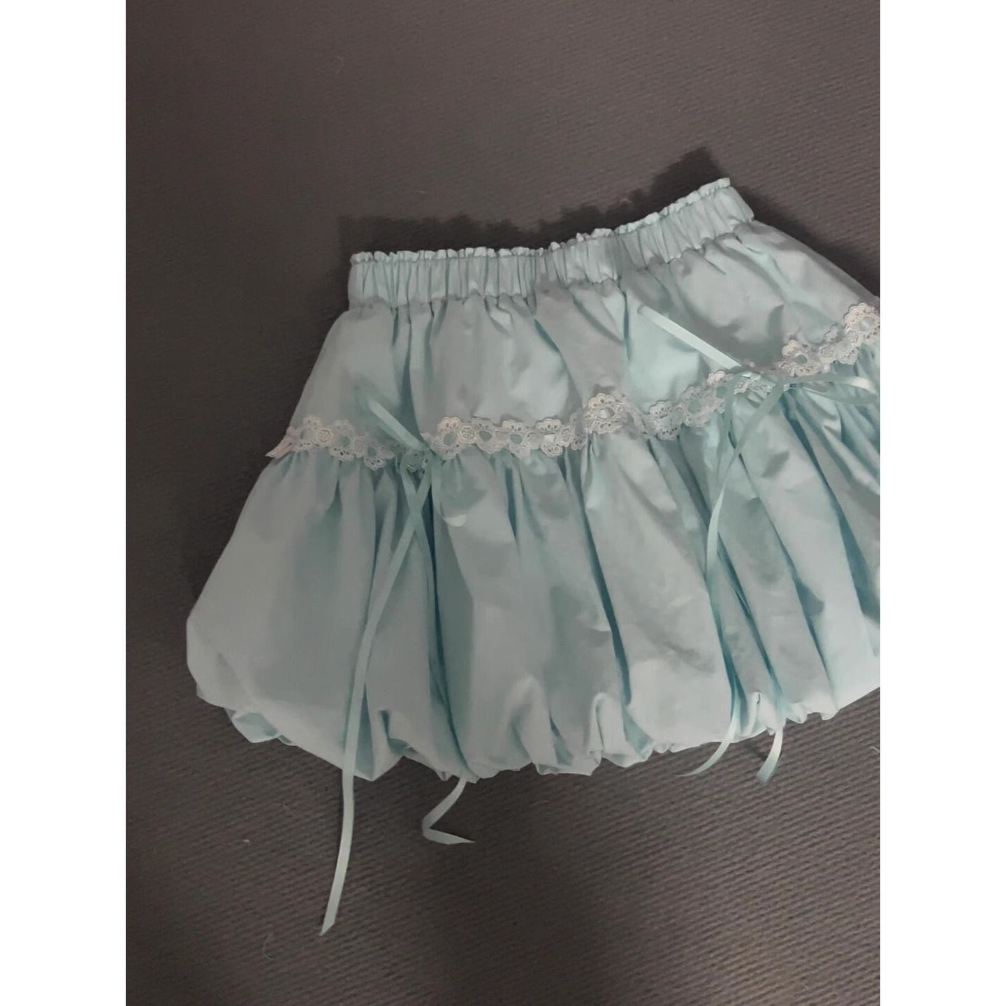 Blue design bow tied with fluffy skirt sweet flower bud short skirt for women spring new A-line skirt