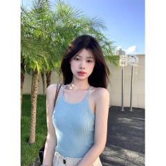 Pure baby blue sexy suspender vest female summer hot girl fresh slim fit slim base short top