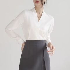 Korean version 2025 thin work clothes top spring and autumn high-end temperament chiffon v-neck professional long-sleeved shirt