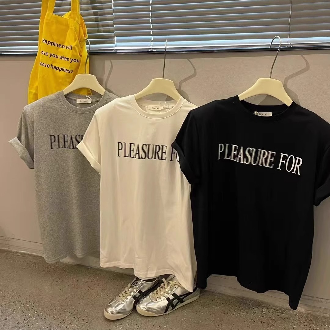 200g combed and tight spun in 2025, pure cotton back bag strip, spring and summer loose shoulder printed short-sleeved T-shirt