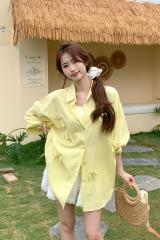 Photographed Blue 3D Bow Shirt Women 2025 Spring Early Elegant Loose Matchable Top Sun Protection Outerwear