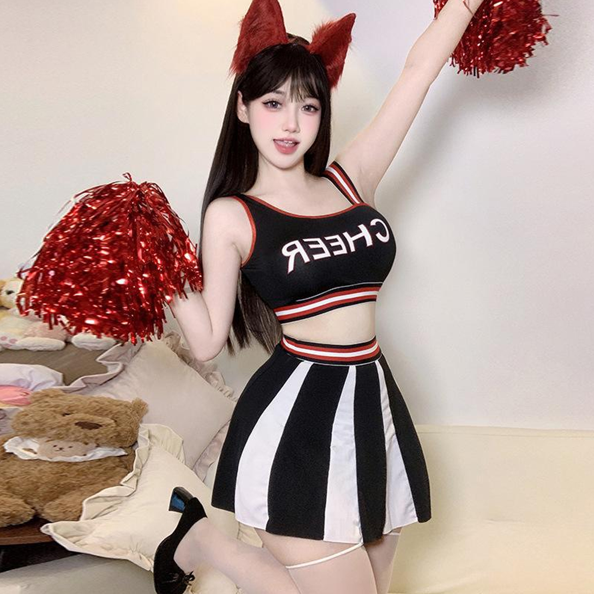 Real-life letter printing navel-revealing vest top skirt football baby cheerleading costume set
